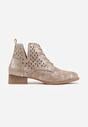 Jasnobrązowe Botki ze Skórzaną Wkładką i Ażurowym Wzorem Nantiela