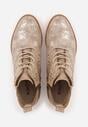 Jasnobrązowe Botki ze Skórzaną Wkładką i Ażurowym Wzorem Nantiela