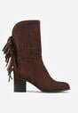 Ciemnobrązowe Botki Ażurowe Kowbojki z Wkładką ze Skóry Nauralnej i Frędzlami Cezive