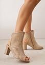 Beżowe Botki Peep Toe z Plecionki na Słupku ze Skórzaną Wkładką Alenika