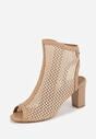 Beżowe Botki Peep Toe z Plecionki na Słupku ze Skórzaną Wkładką Alenika