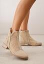 Beżowe Plecione Botki z Wkładką ze Skóry Naturalnej Nadelle