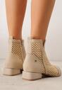 Beżowe Plecione Botki z Wkładką ze Skóry Naturalnej Nadelle