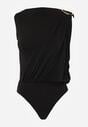 Czarne Body z Dekoltem Łódka Zdobione Marszczeniem i Aplikacją na Ramieniu Havrina