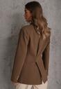 Brązowa Marszczona Marynarka Taliowana z Wiskozą z Ozdobą przy Wiązaniu Zynelle