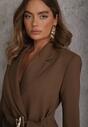 Brązowa Marszczona Marynarka Taliowana z Wiskozą z Ozdobą przy Wiązaniu Zynelle