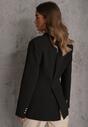 Czarna Marszczona Marynarka Taliowana z Wiskozą z Ozdobą przy Wiązaniu Zynelle