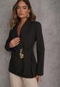 Czarna Marszczona Marynarka Taliowana z Wiskozą z Ozdobą przy Wiązaniu Zynelle