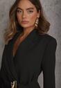 Czarna Marszczona Marynarka Taliowana z Wiskozą z Ozdobą przy Wiązaniu Zynelle