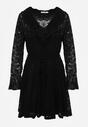 Czarna Sukienka z Koronki Zdobiona Rozszerzanymi Rękawami i Wąskim Paskiem Kylimna