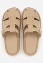 Beżowe Klapki z Zakrytym Noskiem i Ozdobnymi Paskami z Klamerką Themine