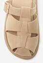 Beżowe Klapki z Zakrytym Noskiem i Ozdobnymi Paskami z Klamerką Themine