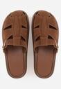Brązowe Klapki z Zakrytym Noskiem i Ozdobnymi Paskami z Klamerką Themine