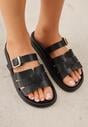 Czarne Klapki z Przekładanymi Paskami i Regulacją z Klamrą Celilye