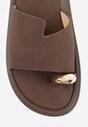 Brązowe Klapki Japonki Ozdobione Aplikacją na Palcu Noevianna