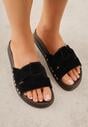 Czarne Klapki z Przekładanymi Paskami i Ozdobnymi Nitami Talysha