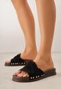 Czarne Klapki z Przekładanymi Paskami i Ozdobnymi Nitami Talysha