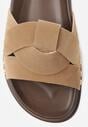 Ciemnobeżowe Klapki z Przekładanymi Paskami i Ozdobnymi Nitami Talysha