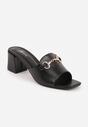 Czarne Klapki na Słupku z Kwadratowym Noskiem i Elegancką Klamerką Genissa