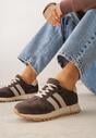 Brązowe Sneakersy z Zamszu Naturalnego z Ozdobnymi Paskami i Perforacją Ravinelle