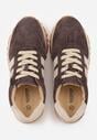Brązowe Sneakersy z Zamszu Naturalnego z Ozdobnymi Paskami i Perforacją Ravinelle