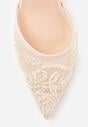 Beżowe Siateczkowe Czółenka na Szpilce z Haftami i Perełkami Branira