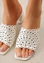 Białe Ażurowe Klapki na Słupkowym Obcasie z Kwadratowym Noskiem Lumetia