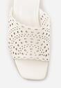 Białe Ażurowe Klapki na Słupkowym Obcasie z Kwadratowym Noskiem Lumetia