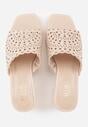 Beżowe Ażurowe Klapki na Słupkowym Obcasie z Kwadratowym Noskiem Lumetia