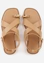 Ciemnobeżowe Sandały z Paskiem na Palec z Metaliczną Aplikacją i Klamerką Ailintra