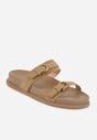 Ciemnobeżowe Klapki Ozdobione Metalicznymi Klamrami Zelivra