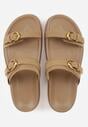 Ciemnobeżowe Klapki Ozdobione Metalicznymi Klamrami Zelivra