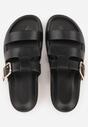 Czarne Płaskie Klapki z Paskiem ze Sprzączką Tameren