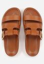 Brązowe Płaskie Klapki z Paskiem ze Sprzączką Tameren