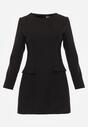 Czarna Trapezowa Sukienka VICES o Eleganckim Kroju Zdobionym Imitacją Kieszeni Agats