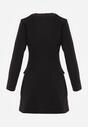 Czarna Trapezowa Sukienka VICES o Eleganckim Kroju Zdobionym Imitacją Kieszeni Agats