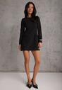 Czarna Trapezowa Sukienka VICES o Eleganckim Kroju Zdobionym Imitacją Kieszeni Agats