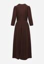 Brązowa Elegancka Sukienka o Kopertowym Kroju Zdobiona Aplikacją w Talii Zilendra