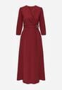 Bordowa Elegancka Sukienka o Kopertowym Kroju Zdobiona Aplikacją w Talii Zilendra