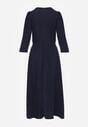Granatowa Elegancka Sukienka o Kopertowym Kroju Zdobiona Aplikacją w Talii Zilendra