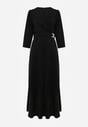 Czarna Elegancka Sukienka o Kopertowym Kroju Zdobiona Aplikacją w Talii Zilendra