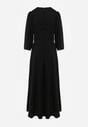 Czarna Elegancka Sukienka o Kopertowym Kroju Zdobiona Aplikacją w Talii Zilendra