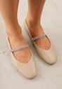 Beżowe Balerinki w Stylu Mary Jane z Paskiem z Cyrkoniami Cireris