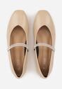 Beżowe Balerinki w Stylu Mary Jane z Paskiem z Cyrkoniami Cireris