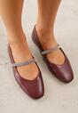 Bordowe Balerinki w Stylu Mary Jane z Paskiem z Cyrkoniami Cireris