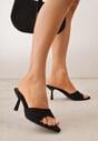 Czarne Klapki na Geometrycznej Szpilce z Wyciętą Cholewką Iolaris