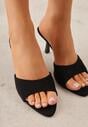 Czarne Klapki na Geometrycznej Szpilce z Wyciętą Cholewką Iolaris