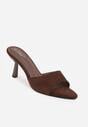 Brązowe Klapki na Geometrycznej Szpilce z Wyciętą Cholewką Iolaris