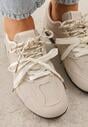 Beżowe Sneakersy z Podwójnym Sznurowaniem i Geometrycznymi Wstawkami Adrearah