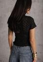 Czarna Dopasowana Bluzka z Koronki z Krótkim Rękawem Britune